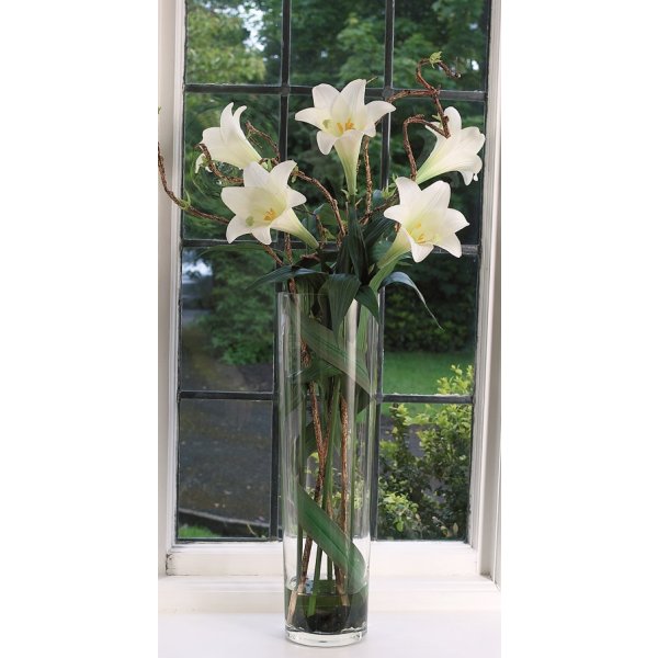 Longi Lily In Tall Tapered Glass Vase